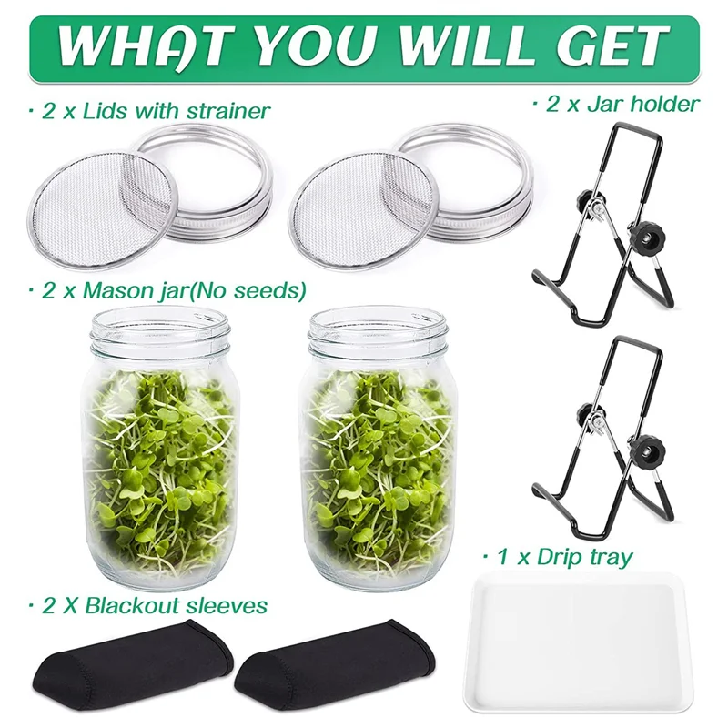 

Sprout Maker With 2 Wide Mouth Mason Jars Bean Sprouts Growing Kit Growing Jar With Mesh Screen Lids
