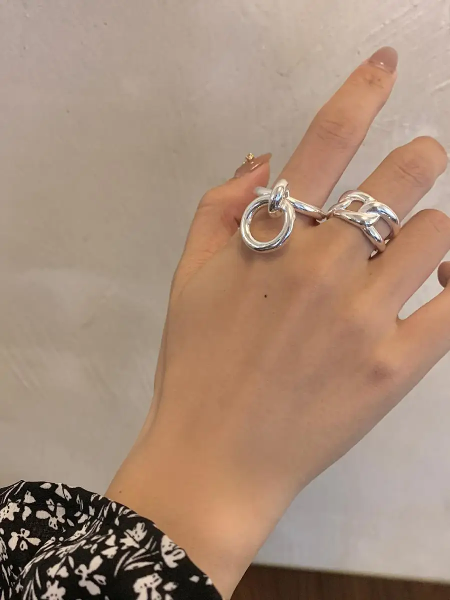 

Серебряное кольцо S925 с геометрическим дизайном для женщин, ажурное, винтажное, круглое, с цепочкой, в стиле хип-хоп, модное кольцо на указательный палец, ювелирное украшение.