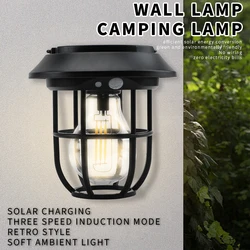 New Solar 3 LED Wall Lamp Outdoor Garden Courtyard Waterproof Decoration Street Light Human Body Induction Warm Light Lantern