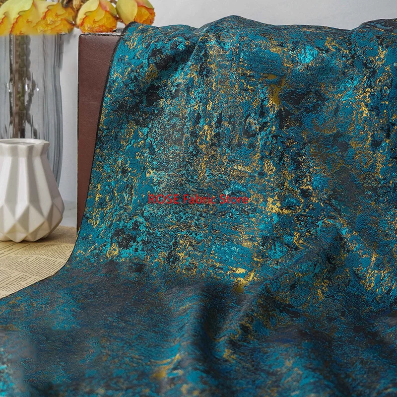 1 Meter Blue Gold Color Retro Court Style Yarn Dyed Jacquard Fabric Women's Coat Dress Skirt Bag Decorative Sewing Fabric
