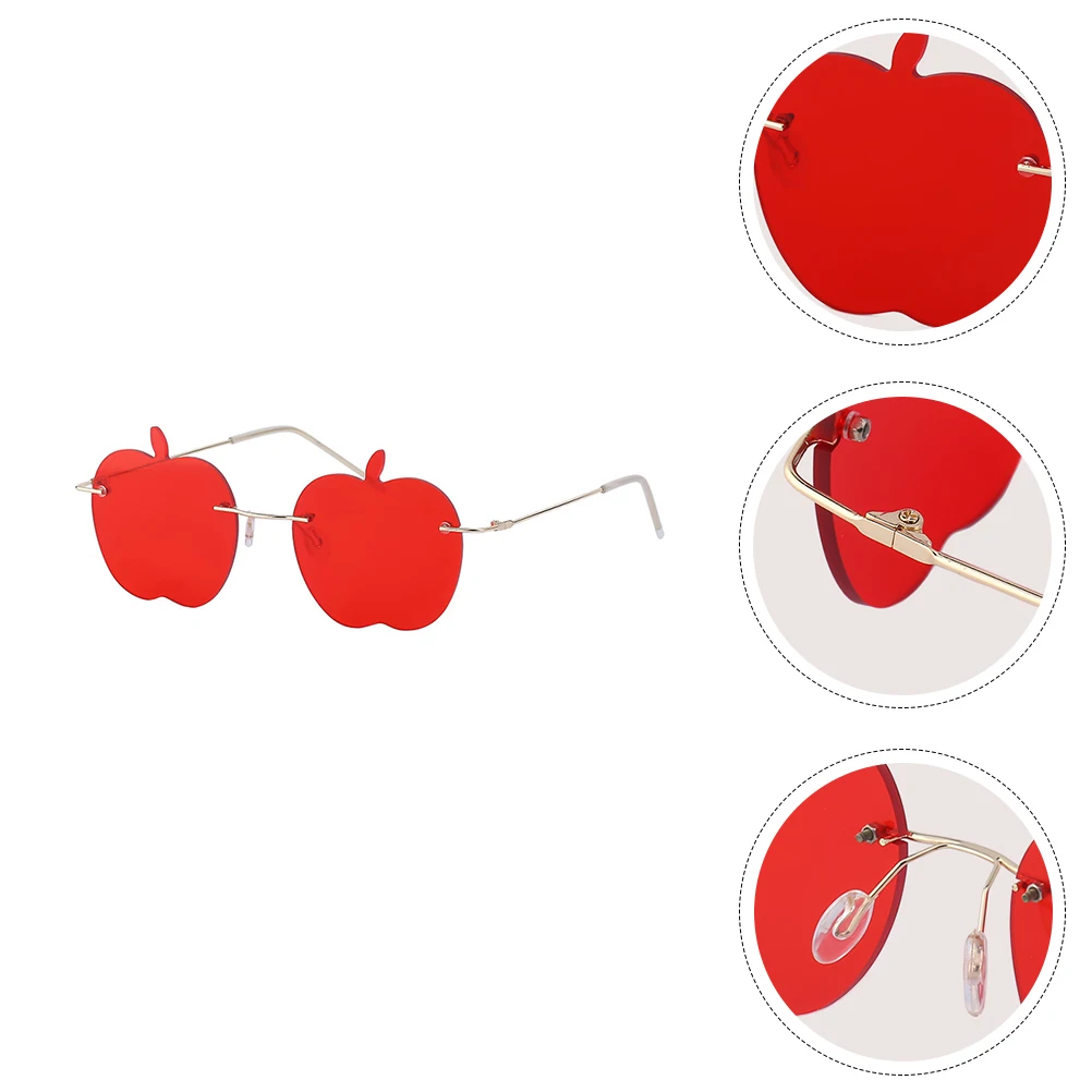 

Stylish Apple Rimless Sunglasses Lightweight Fashion Eyewear Party Decorative Photo Prop Red Color Small Size Perfect Gift