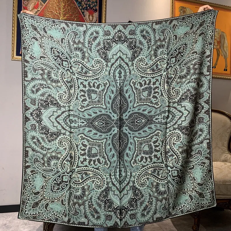 

Style Silk Wool Square Scarf Cashew Flower Pattern Double-sided Printing Velvet Scarf Warm Shawl In Autumn and Winter