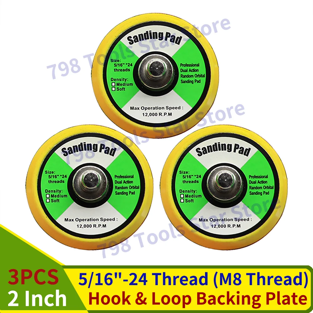 

3PCS 2 Inch Dual-Action Hook & Loop Backing Plate with 5/16"-24 Threads Sanding Pads for Dual Action Orbital Sanders / Polisher