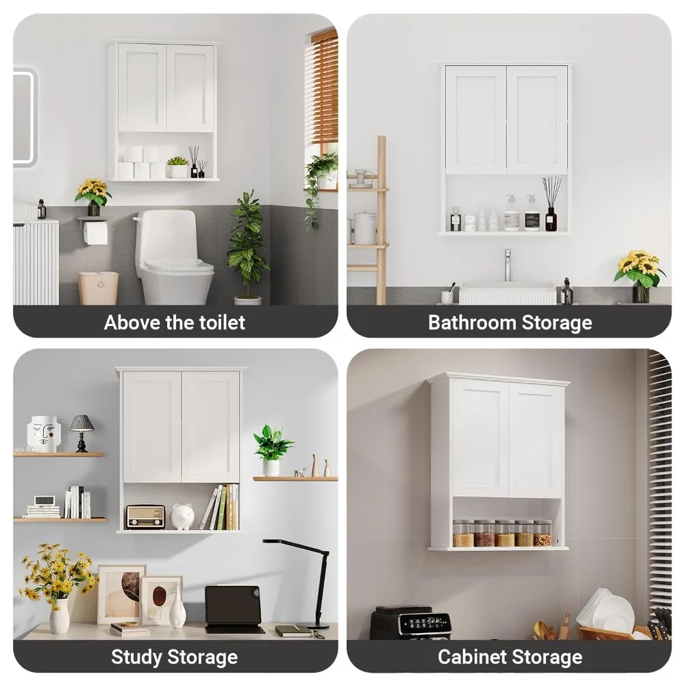 

Over The Toilet Storage Cabinet, Wall Mounted Bathroom Cabinet with Fixed Shelves, Easy Assembly, Sturdy Frame, Customized