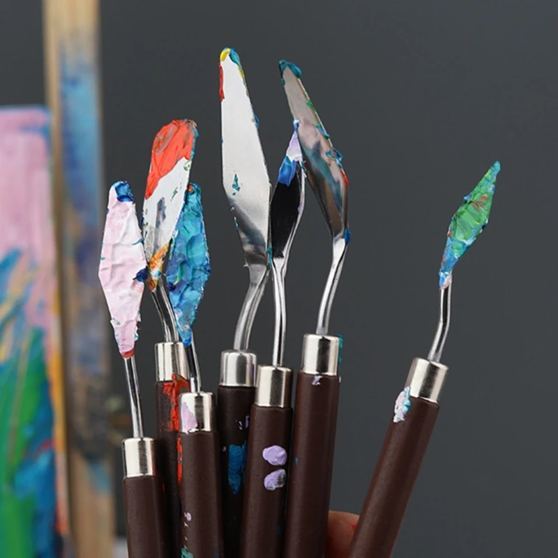 7Pcs Art Spatula Set, Stainless Steel Spatula Painting Scraper Artists Tool for Oil Painting, Paint Applying
