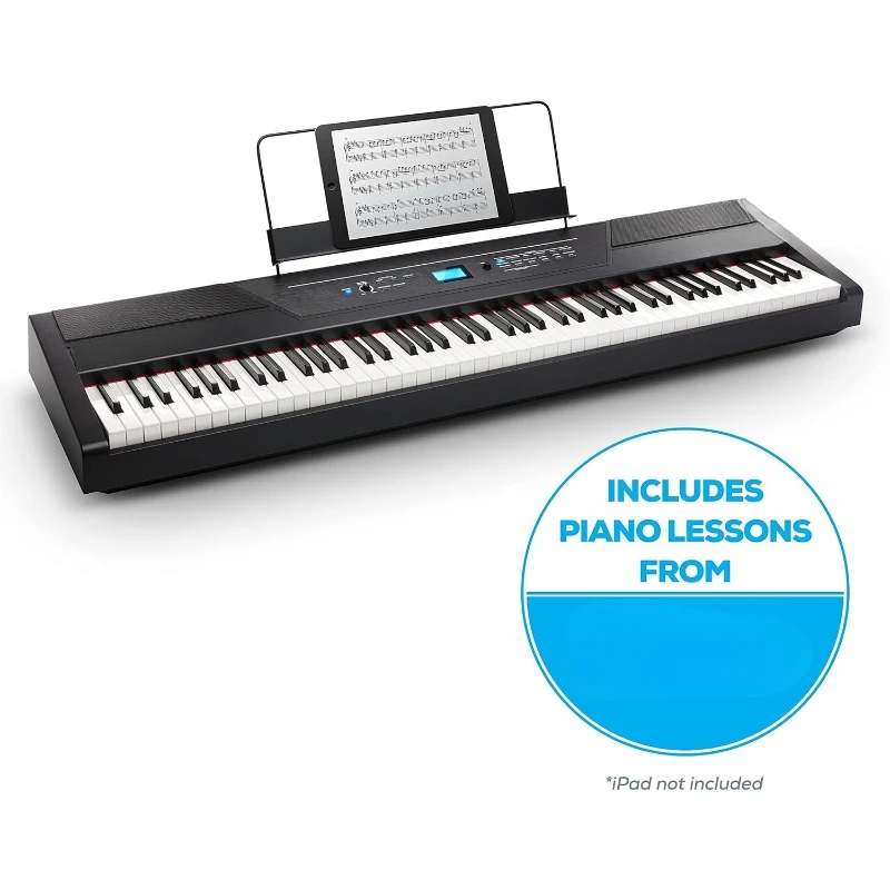 88 Key Digital Piano Keyboard with Hammer Action Weighted Keys, 2x20W Speakers, 12 Voices, Record and Lesson Mode