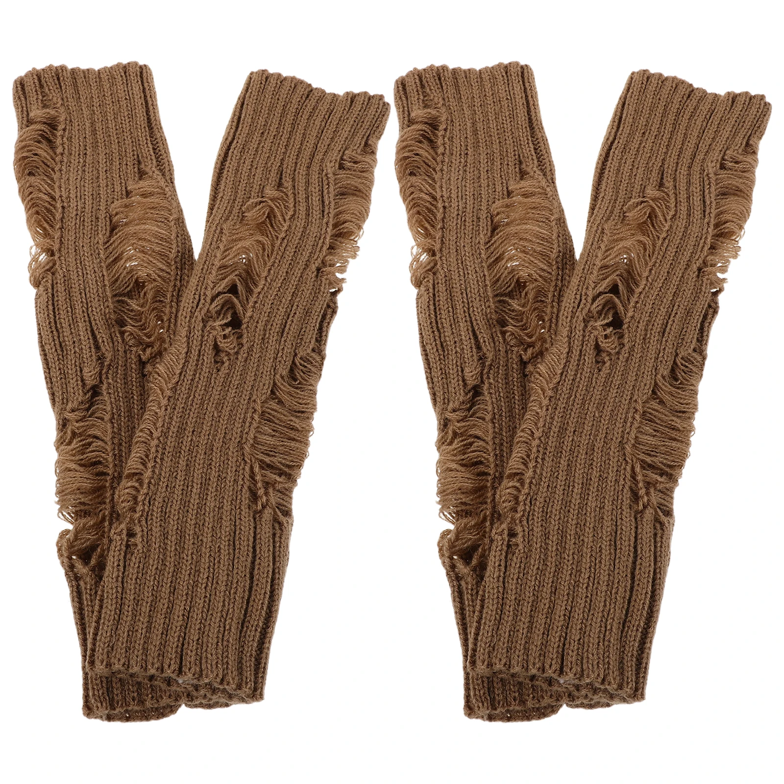 

2pcs Fingerless Gloves For Women Knitted Arm With Holes Soft Hand Mittens Winter Wear Long Sleeve Warmers Cold Weather Wrist