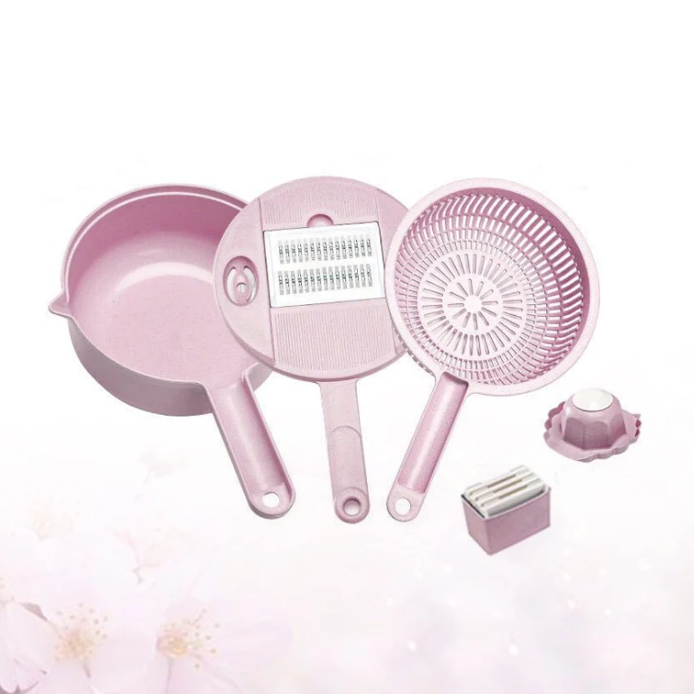

1 Set Vegetable Cutter Chopper Slicer Grater Finger Guard Wheat Straw Material Kitchen Food Gadget For Cheese Salad Pink