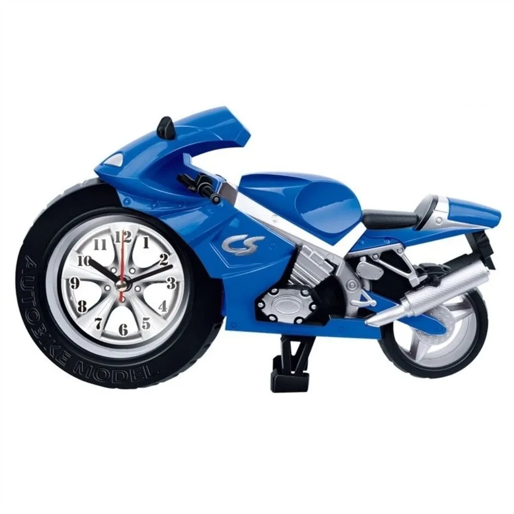 Cartoon Motorcycle Alarm Clock Drop-proof Silent Movement Bedhead Alarm Clock Plastic Motorcycle Model Ornament Study Room