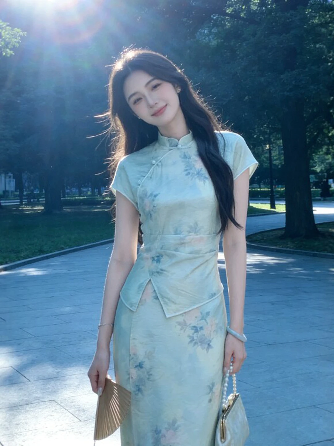 

New Chinese Style Gentle Print Half Skirt Two-Piece Set Summer 2026 Women's Fashion Comfortable Warm Mid-Elastic High Waist