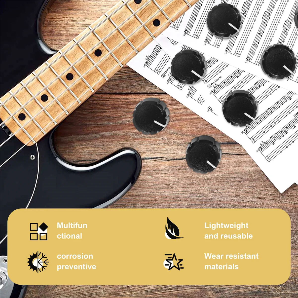 !CLOS! 10Pcs Potentiometer Control Knobs for Electric Guitar Volume Tone Knobs Black D Type 6mm