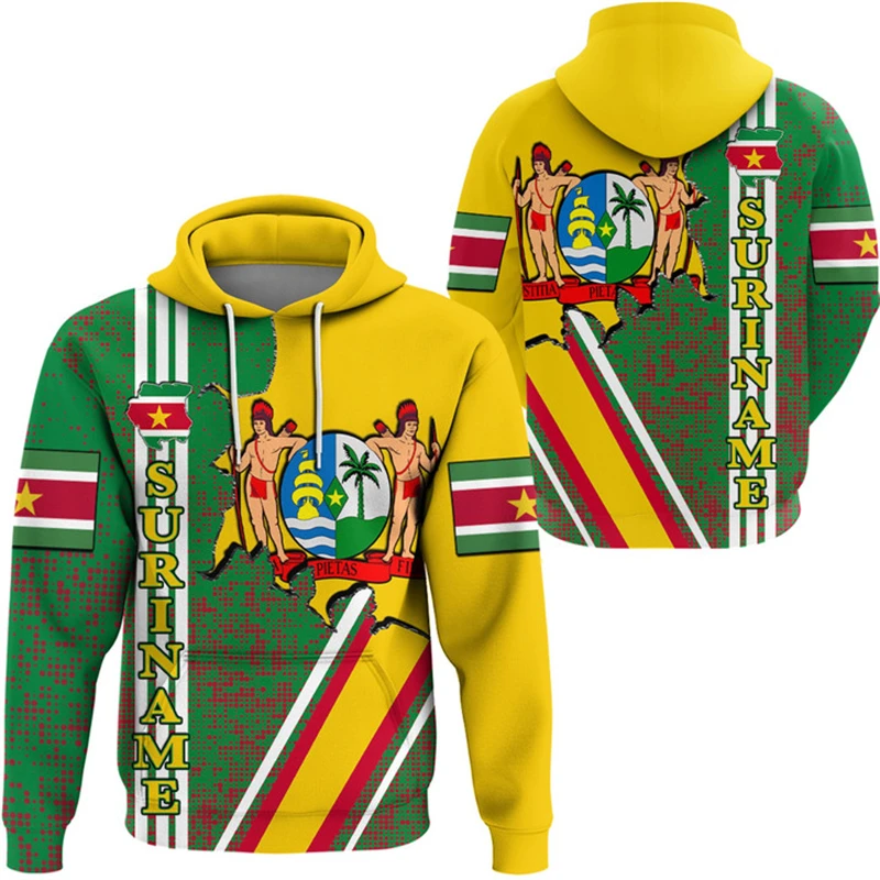 Suriname Flag Map Graphic Hoodies SR National Emblem Hooded Sweatshirts For Men Clothing Casual Male Hoody Sports Boys Pullovers