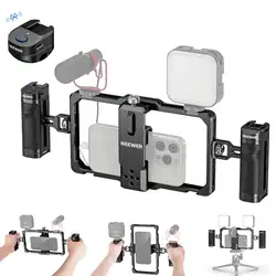 NEEWER PA009E Universal Phone Cage Stabilizer Video Rig with Double Handle Kit without LED Video Light Microphone