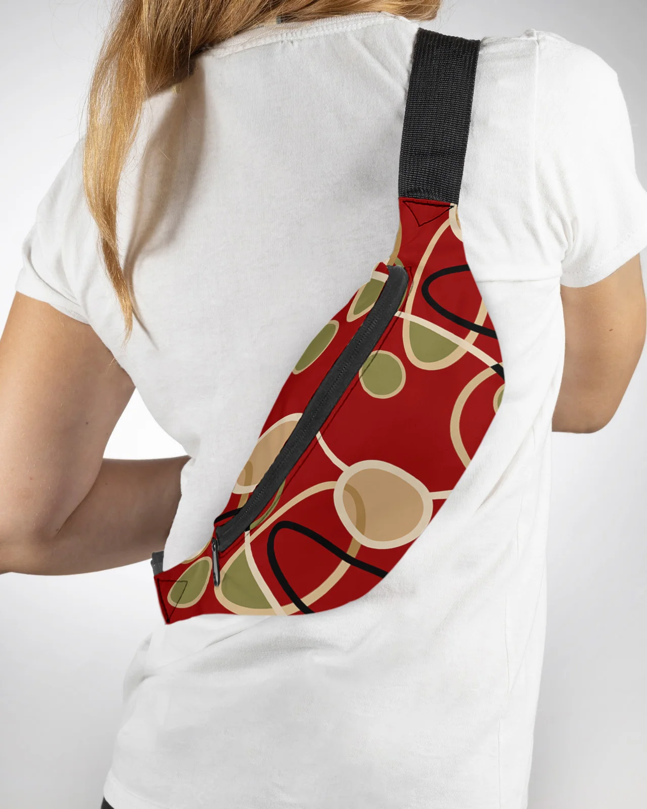 

Red Brown Geometric Abstract Lines Men Women Waist Bag Fanny Pack Purse Phone Belt Bag Wallet Pouch Waterproof Banana Hip Bags