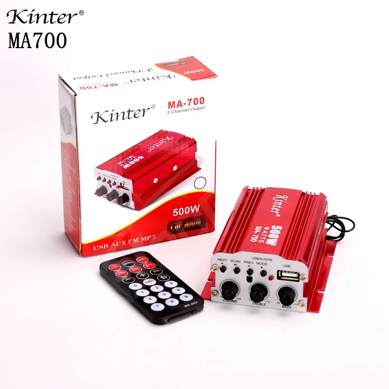 Woopker Kinter MA700 Mini Car Audio Amplifier 2.0 Channel AMP MAX 500W DC 12V Amplifier With Remote Control USB FM AUX Input