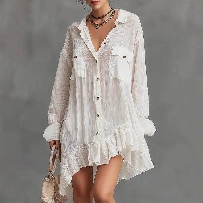 

Retro Oversized Skirt with Flounce Hem High Waist Bell Sleeve Midi Skirt Chinese Style Women's Fashion Autumn Season