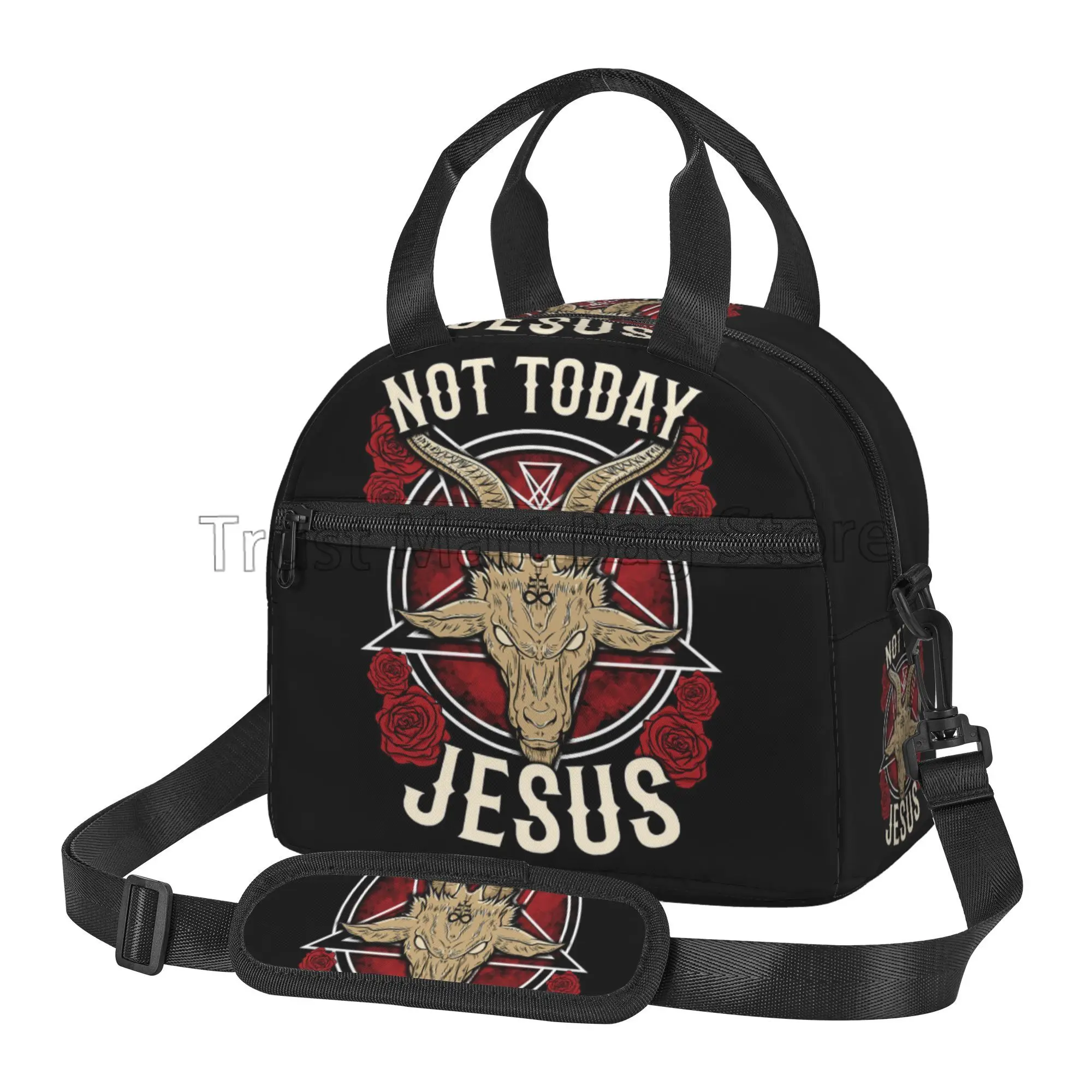 Not Today Jesus Gift for A Satanic Atheist Halloween Graphic Art Insulated Lunch Bag Portable Reusable Thermal Cooler Lunch Box