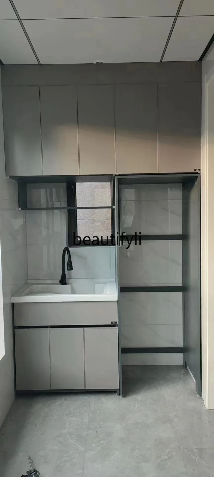 1*Customizable modern simple balcony washing machine hanging cabinet, space aluminum wall-mounted locker