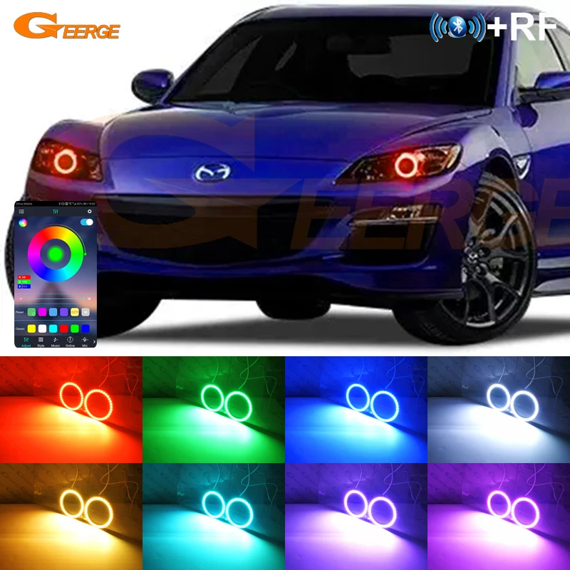 

Для Mazda RX8 R3 RX-8 RX 8 2009 2010 2011 2012 BT App RF Remote многоцветный ультра яркий RGB комплект светодиодов «глаза ангела» Halo Rings
