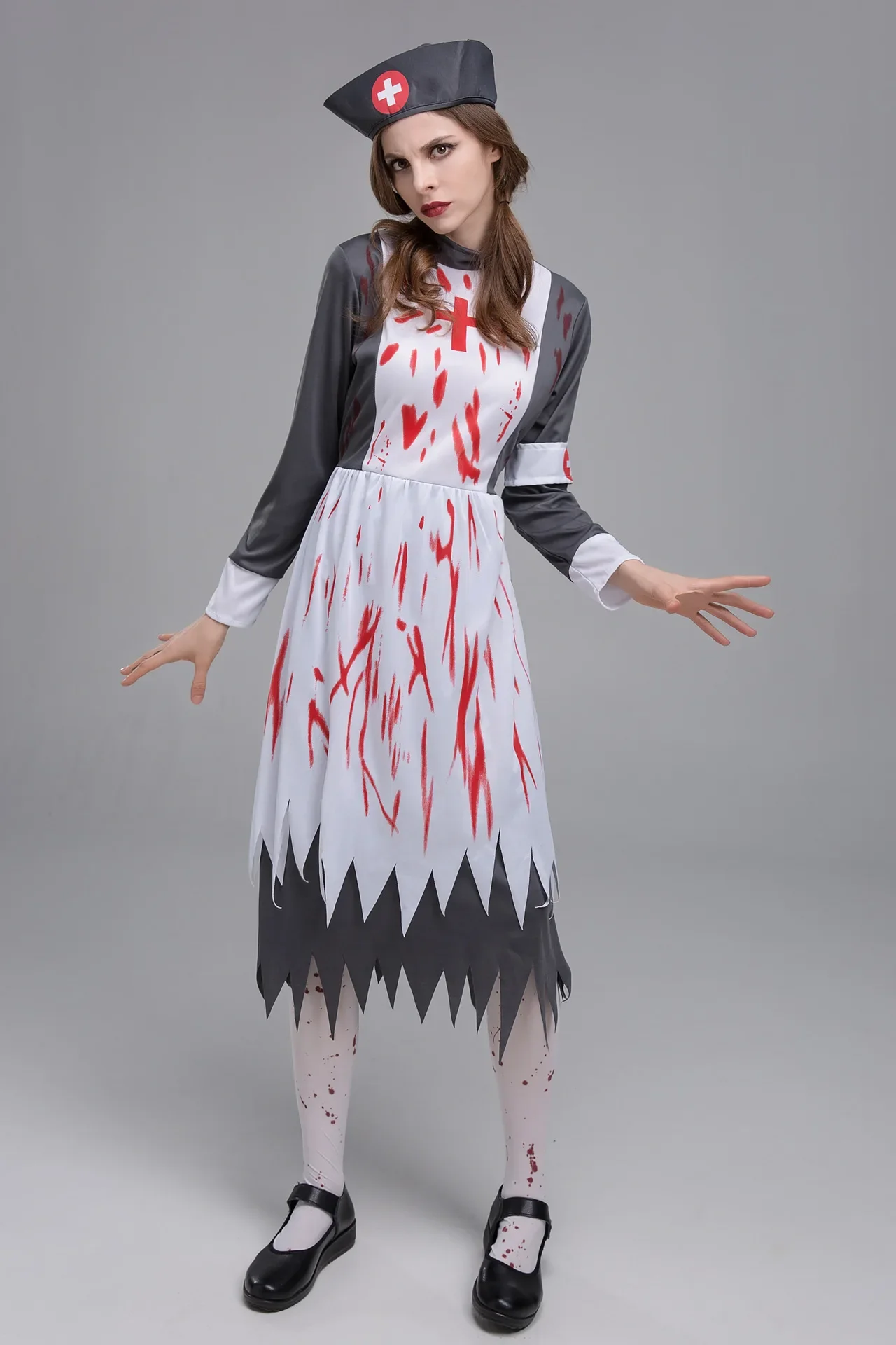 Halloween Black Vampire Zombie Costume Apron Nun Priest Zombie Character Uniform Cosplay Stage Costume Maid Scary Doctor Dress