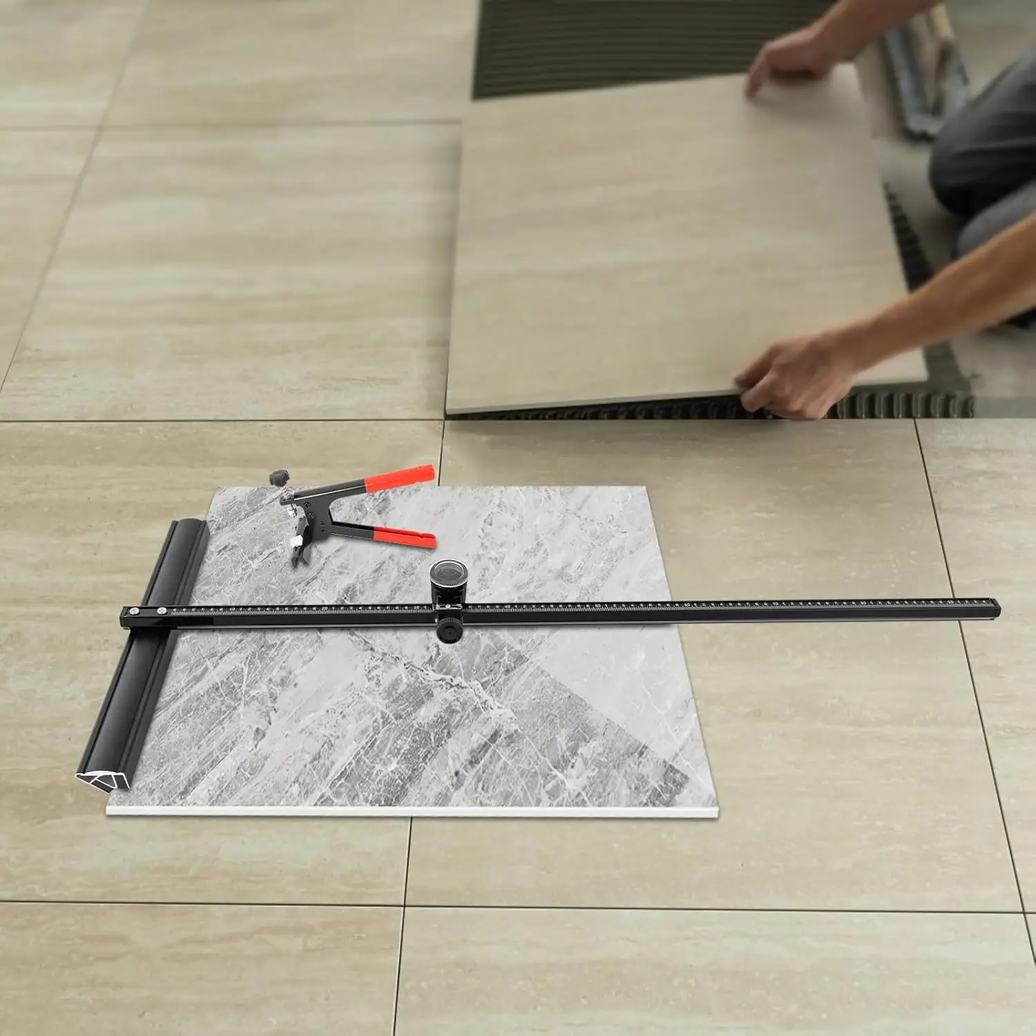 Tile Cutter, Hand Tool Ceramic Floor Cutter, Large Tile Cutter Cutting Machine, 0.12''-0.6'' Cutting Thickness, T-Shaped Tile Cu