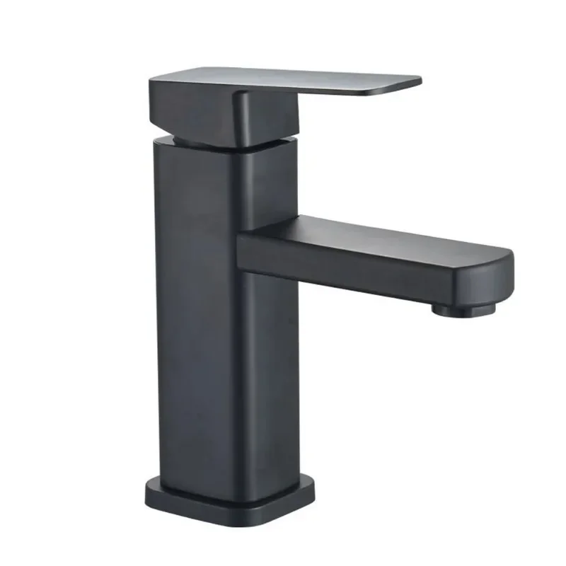 Basin Single Hole Black Faucet 304 Stainless Steel Single Cold Sink Faucet Bathroom Counter Basin Faucet Bathroom Faucets