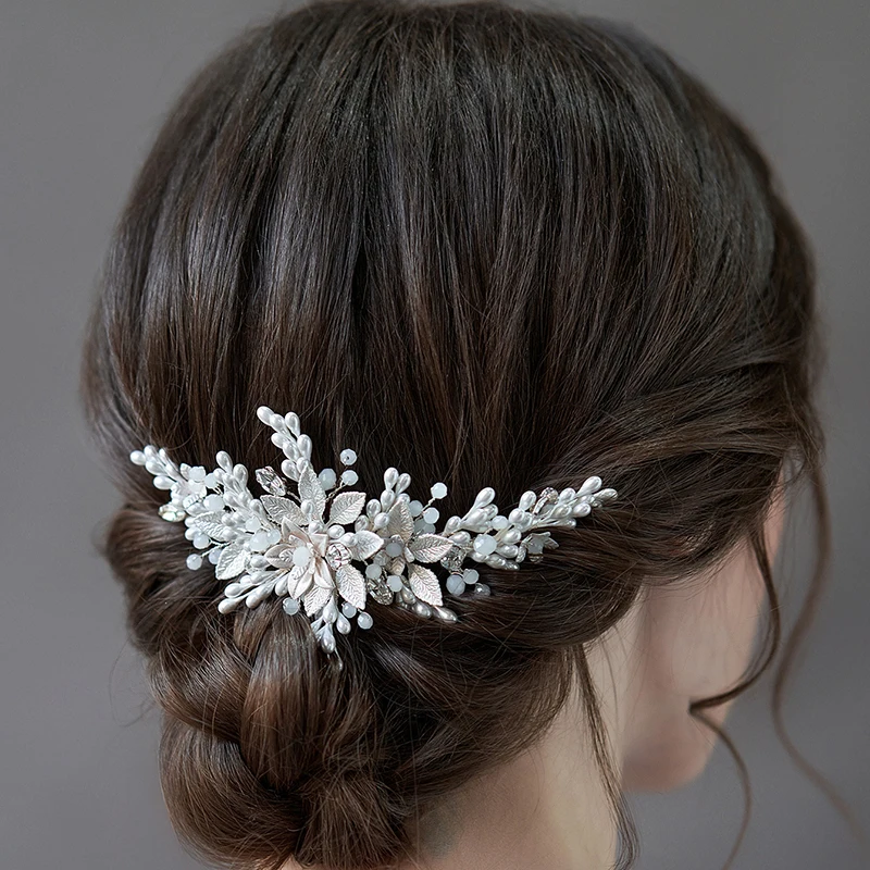 Delicate Floral Wedding Comb Bridal Hair Piece Handmade Silver Color Women Prom Hair Jewelry