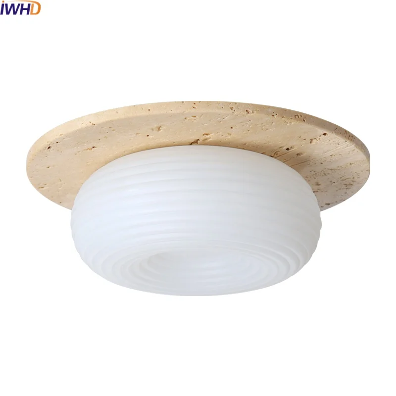 

IWHD Art Decoration LED Ceiling Lamp Balcony Hallway Living Room Light Acrylic Plastic Nordic Ceiling Lights Yellow Travertine