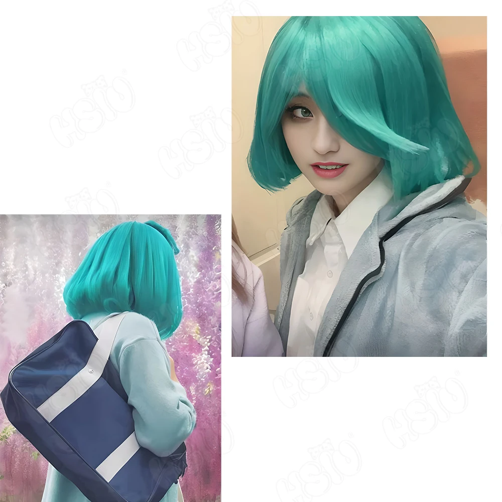 Anemo Nemo Cosplay Wig Anime I admire magical girls cosplay Wig HSIU 30cm green blue short hair Synthetic Wig+ Wig Cap