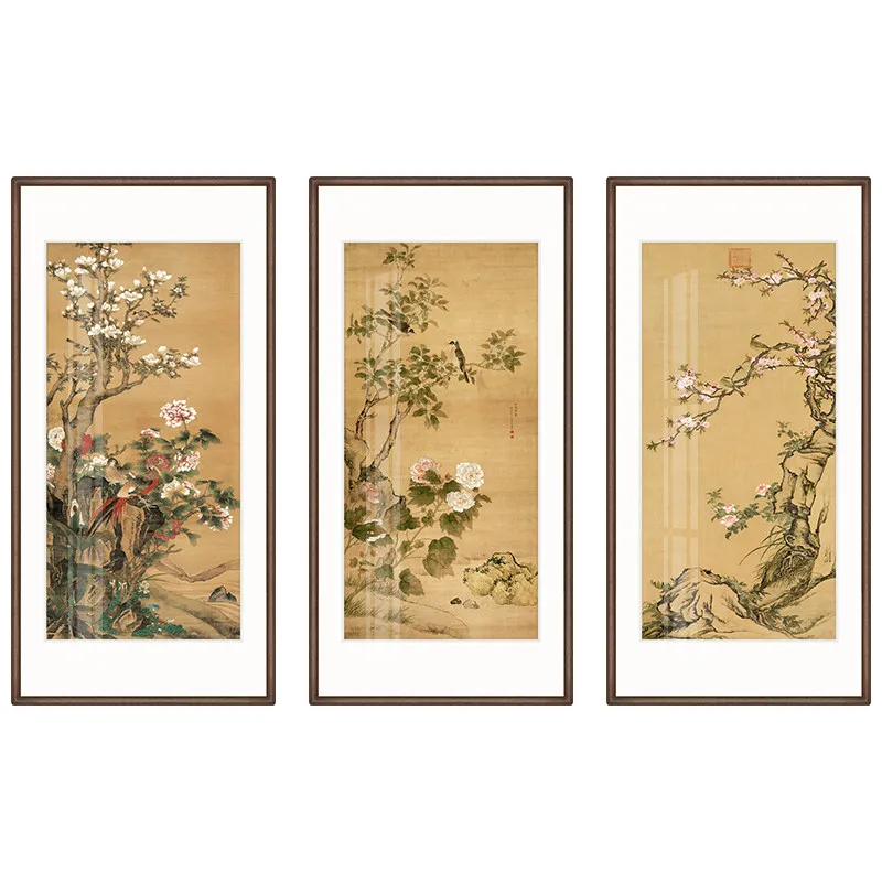 Aesthetics Flower and Bird Entrance Vertical aisle decoration hanging paintings at the end of the entrance corridor