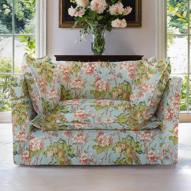 French pastoral fabric sofa chair small apartment living room printed single sofa American retro bedroom leisure chair