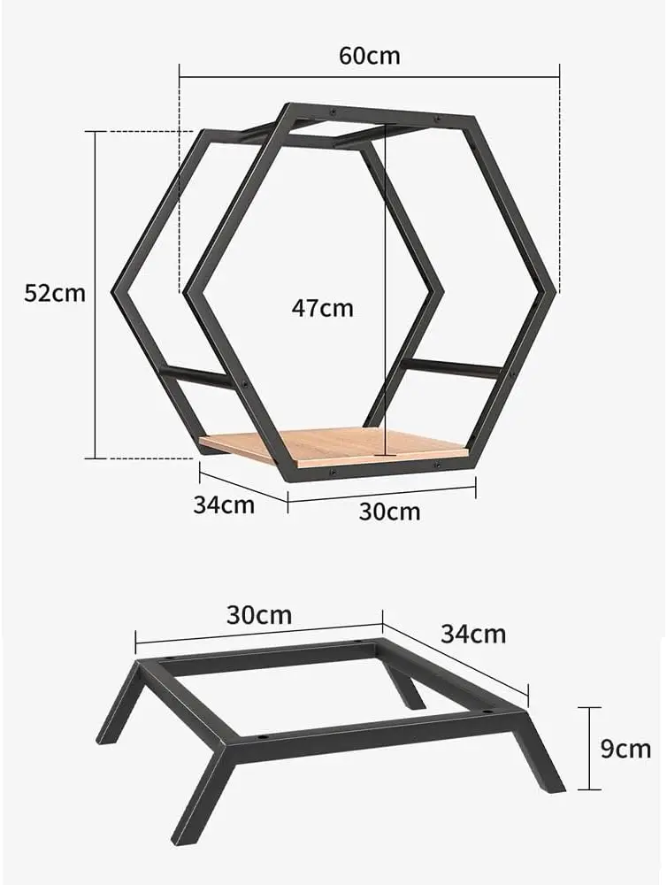 Decorative Hexagon Shelf Rack, Freestanding Honeycomb Metal Frame with Wood Board, Open Display Organizer for Cushions, Plants,