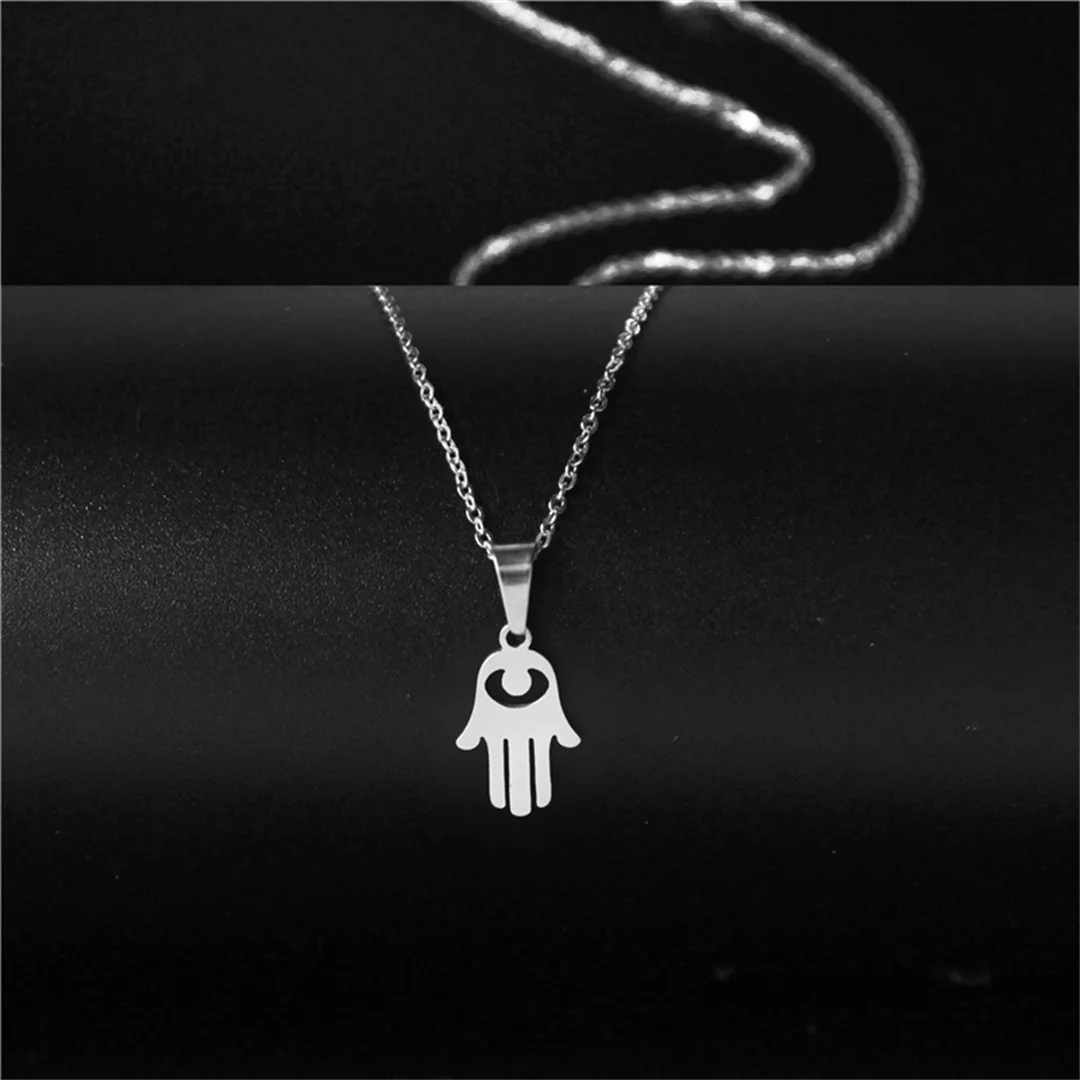 Trendy Small Tiny Hand of Fatima Pendant Female Silver Color Stainless Steel Palm Amulet Necklace for Woman Fashion Jewelry Gift