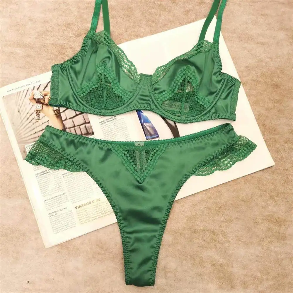 Ensemble de lingerie en satin, soutien-gorge en dentelle française à fermeture avant - Ultra fin, minimisateur et push-up pour toutes les tailles BANERDANNI AB