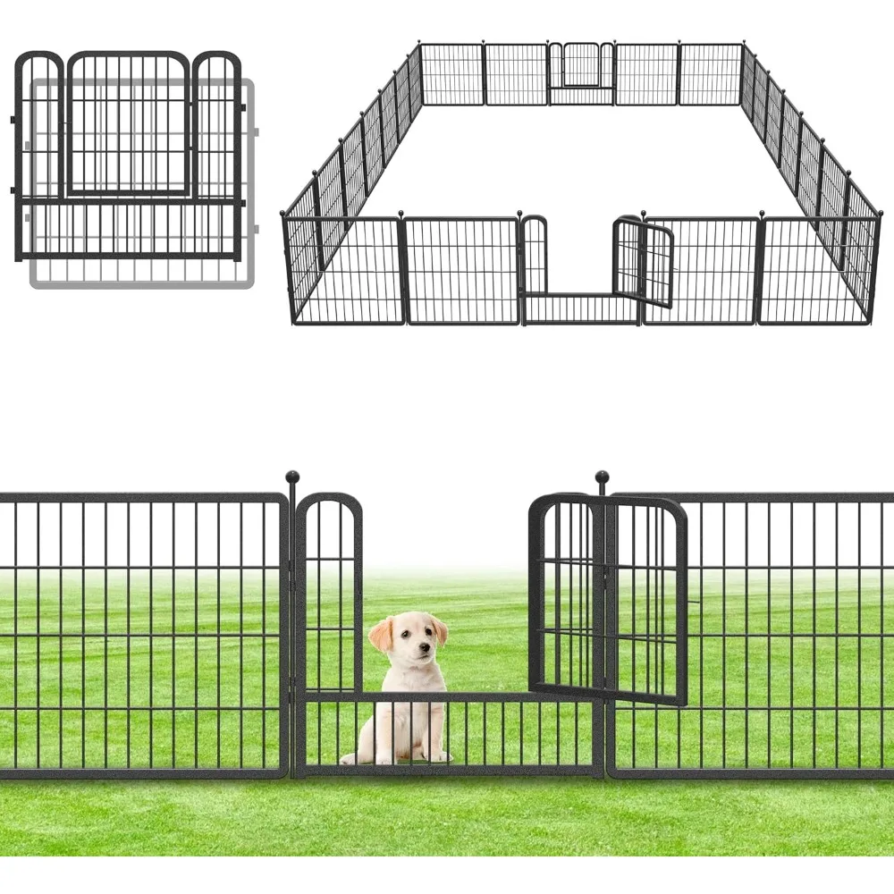 

Decorative Garden Fence Metal Garden Fence Panels with Gate, 24 Panels Outdoor Garden Fencing 64ft(L) x 24in(H) Dog Playpen