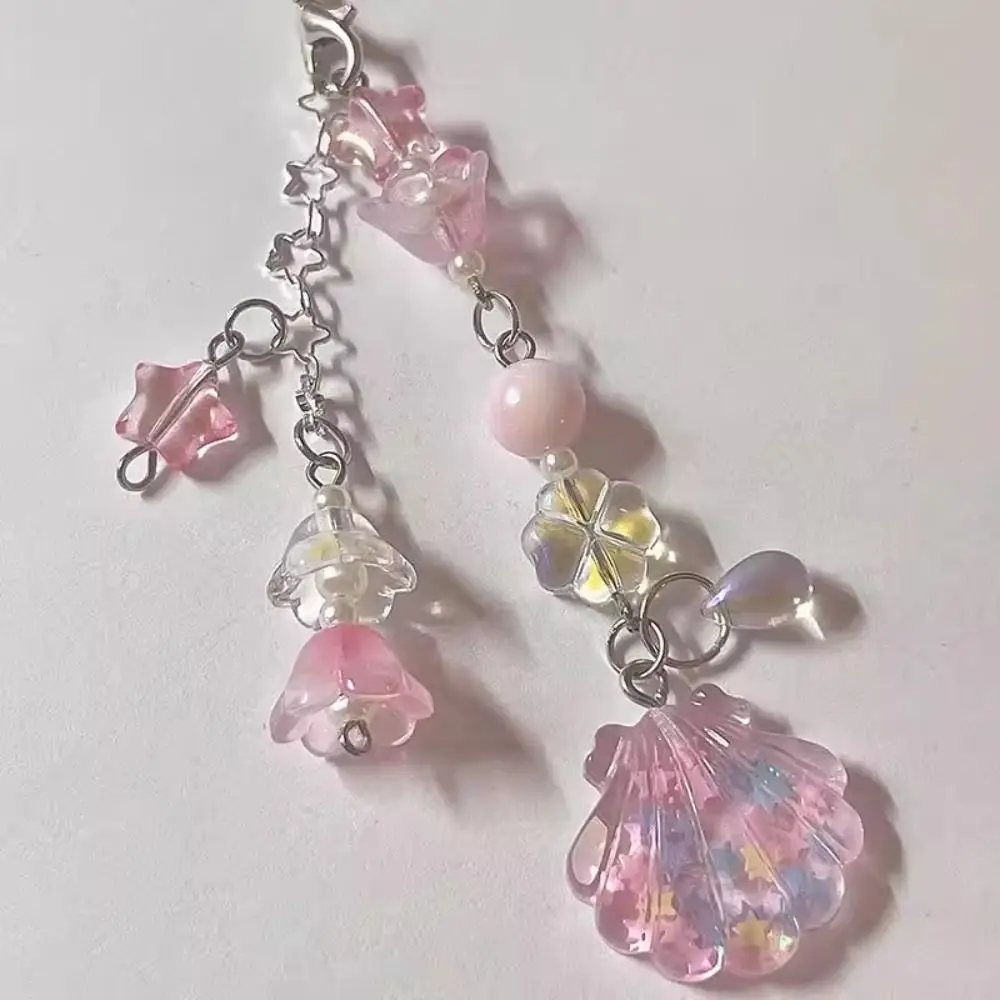 Shell Pendant Keychain Charm Gold Tone Star Accents Keyring Pendant Heart Charm Translucent Charms Key Holder Accessory