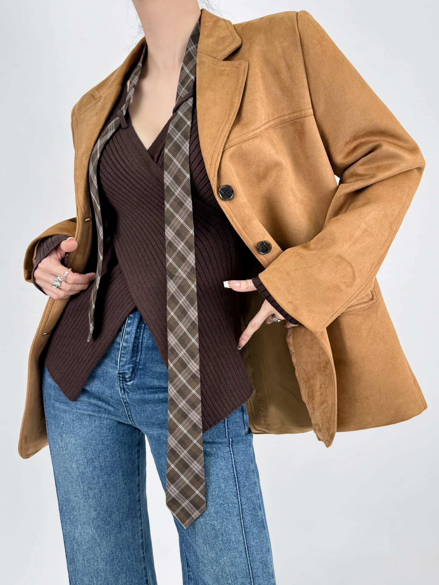 ダブル Z ヴィンテージ ブラウン スエード ジャエット レディース 秋冬 ルーズ カジュアル スモール ウエスタン スレ コート 暖かいフランネル生地 PU レザー