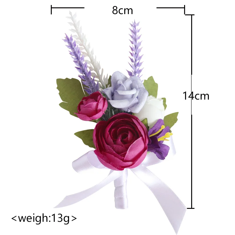 인공 부토니에르 신부 들러리 웨딩 액세서리, 자홍색 장미 꽃