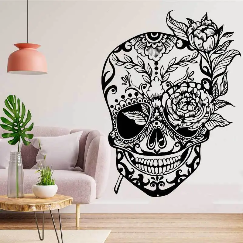 Day of The Dead Sugar Skull Vinyl Wall Decal Sugar Skull Sticker Sugar Skull Mexican Home Living Room Bedroom Decoration Mural 4