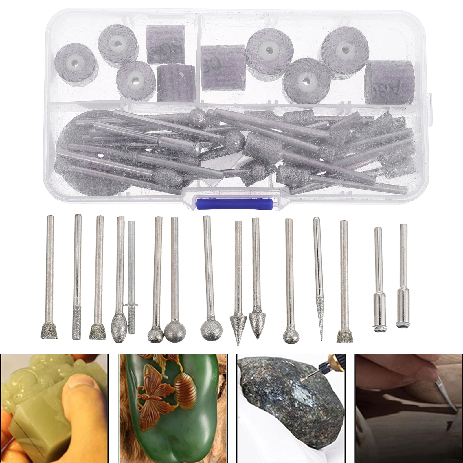 

43 Pcs Diamond Grinding Head Rotary Tool Bits Carving Accessories Drill Bit Engraving Polisher Set Complete