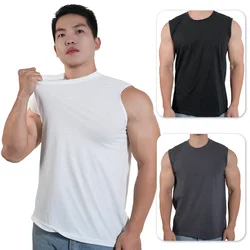 1PC Men's Athletic Tank Top 100% Cotton White O Neck Sleeveless Tee Breathable Casual Sports Undershirt Summer GYM Wear 50-95kg