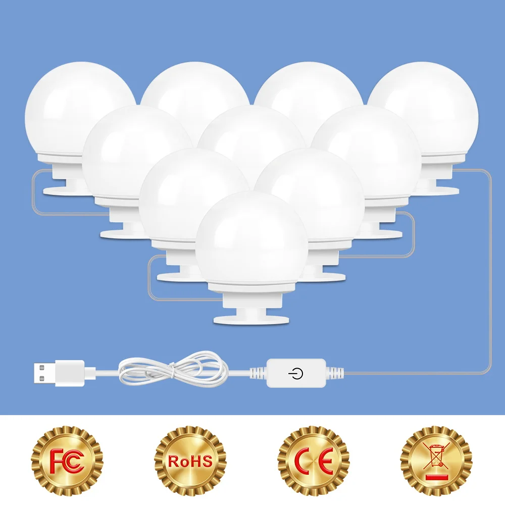 LED Make Up Mirror Light 3 Colors Stepless Dimming Dressing Table USB 5V Lamp Bedroom Mirrors Decoration Lighting Touch Sensing