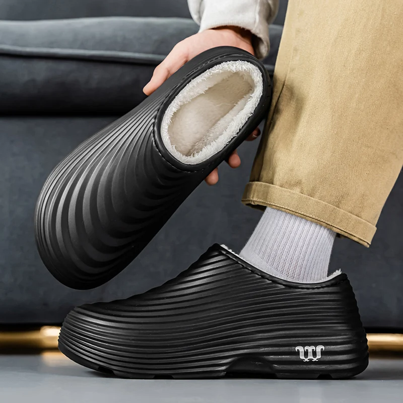 أحذية شتوية جديدة للرجال مخملية مقاومة للماء وغير قابلة للانزلاق أحذية المطر لصيد الأسماك في الهواء الطلق أحذية غير رسمية شباشب قطنية مريحة #4