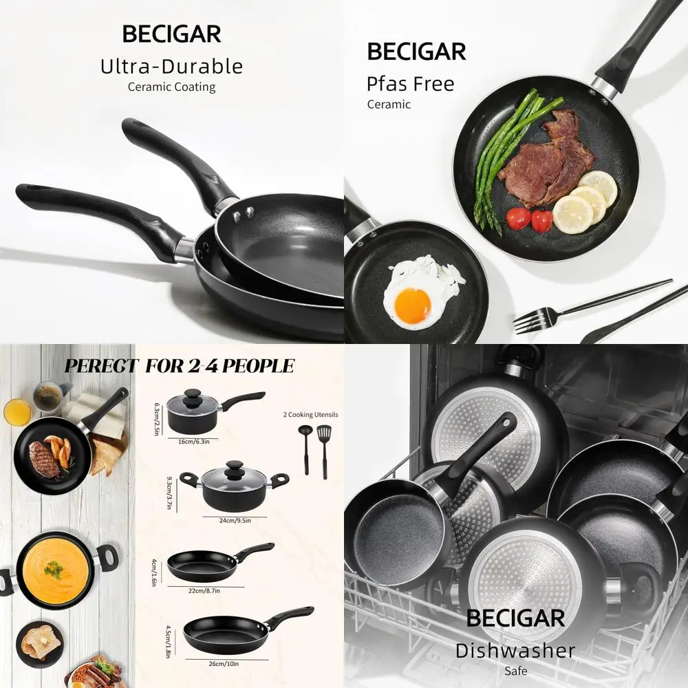 

8-Piece Black Ceramic Cookware Set: Nonstick Pans, Frying Pan, Saucepans, and Tools for Induction Cooking