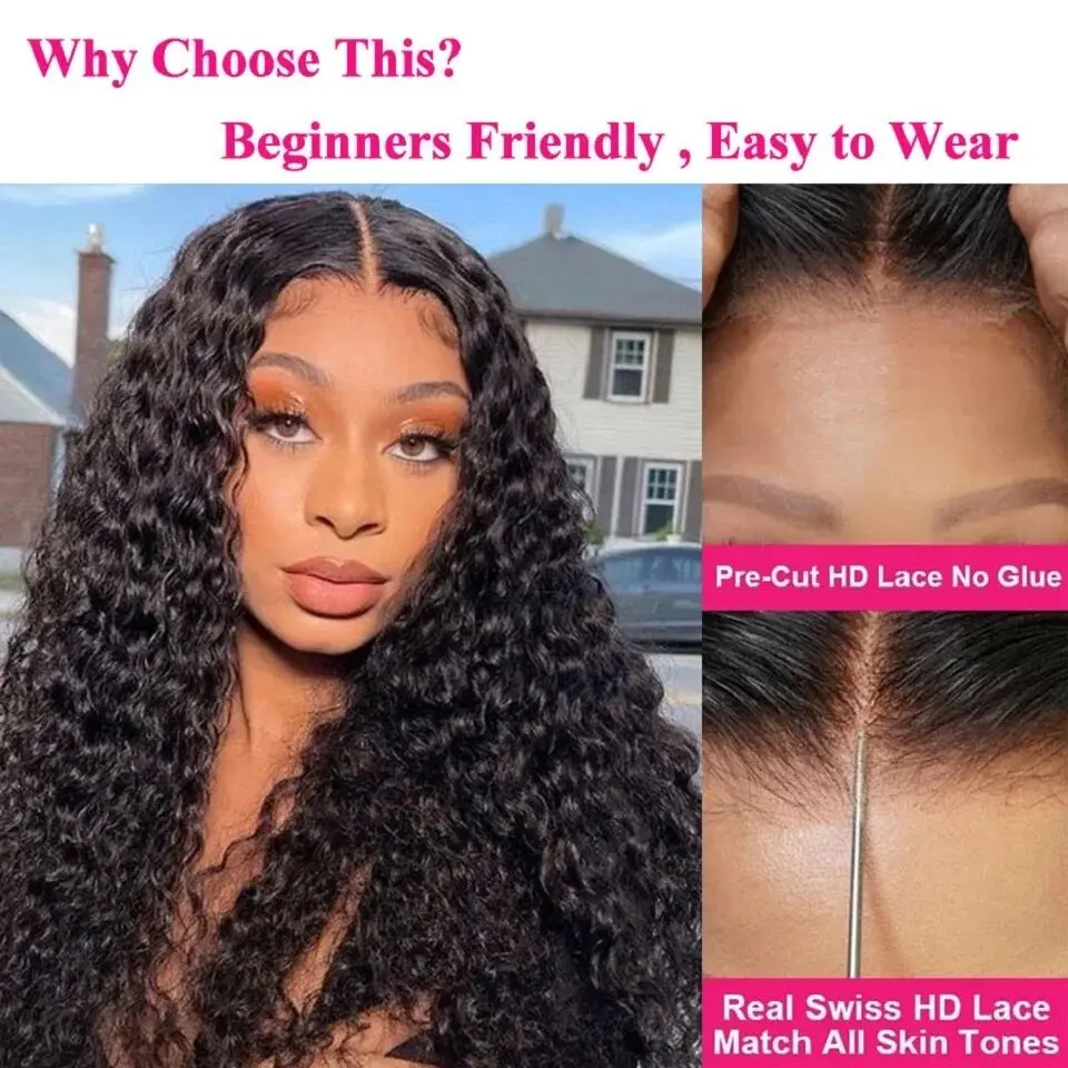 ISEE Hair 6X4 Lace Closure Wigs Curly Human Hair Wig Glueless HD Lace Front Water Wave Wigs Pre Cut PrePlucked Brazilian Hair