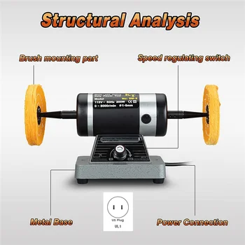 Bench Buffer Polisher, Jewelry Polisher, Bench Top Buffer Grinder with 2 Cotton Polishing Wheels, US Plug