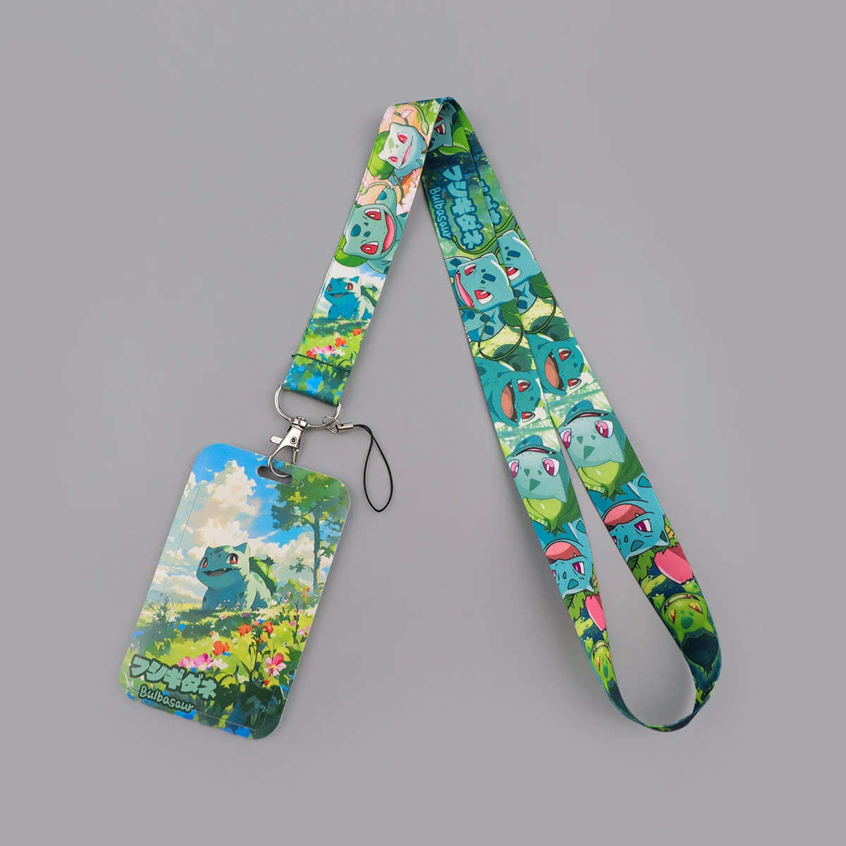 حامل بطاقات العمل اليابانية أنيمي مع حبل طويل وبكرة شارة غطاء حامل بطاقات الائتمان للمرأة حبل الهاتف