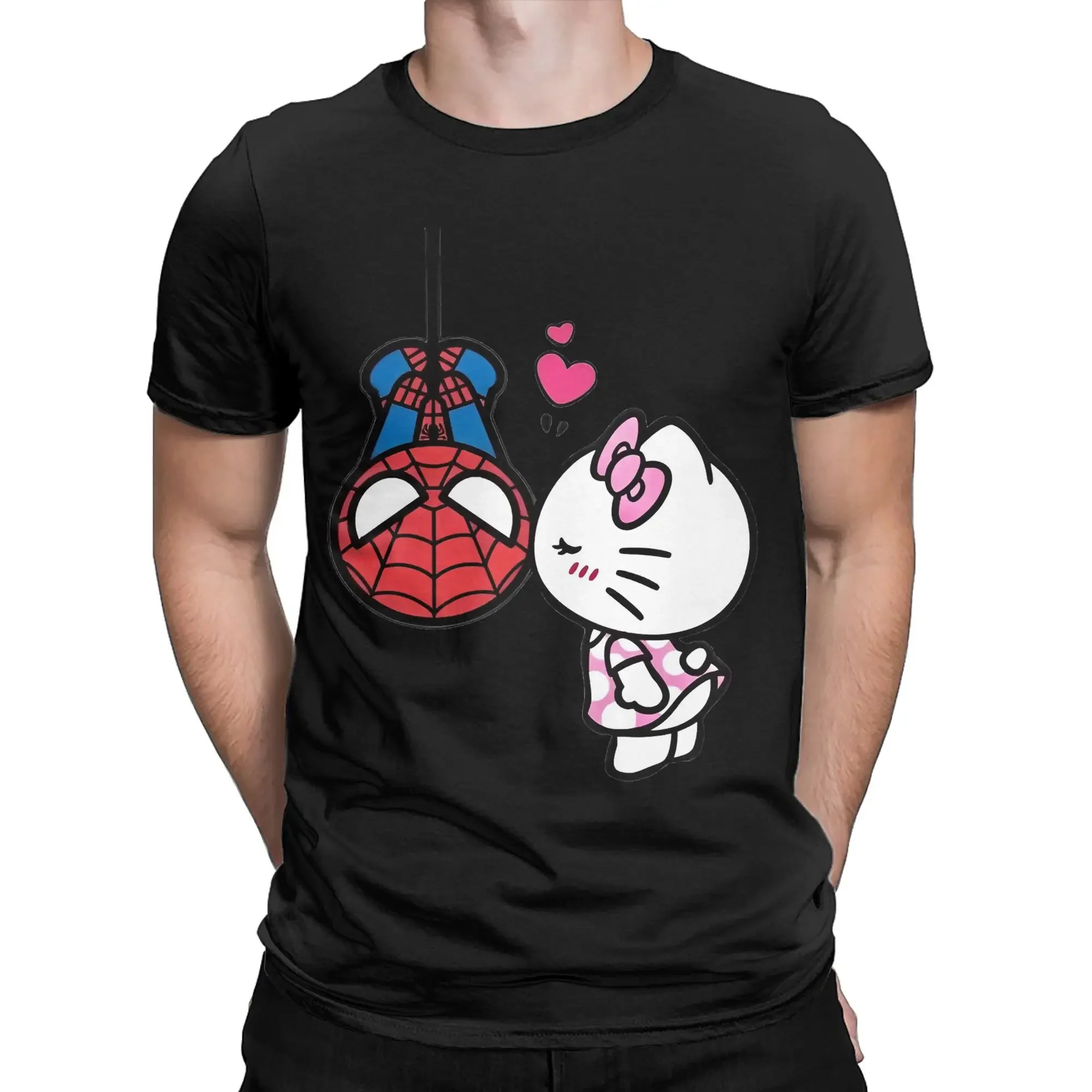 

3D Printed Hello Kitty Spiderman Boyfriend Girlfriend T-Shirt Men's Clothes Funny Cute Print Round Neck Quick Dry Top