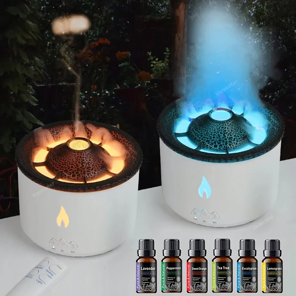 Volcano - - & Mist Ultra-Quiet For Control, Modes, Essential Dual Diffuser 300ml Humidifier Remote Aroma Relaxat Includes 6 Oils