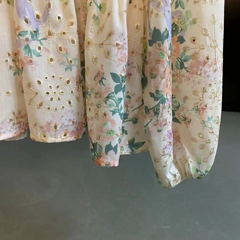 OCEANLOVE Print Floral Women Shirts&blouses Puff Sleeve Spring Summer Blusas Mujer Romantic Korean Fashion Sweet Camisas
